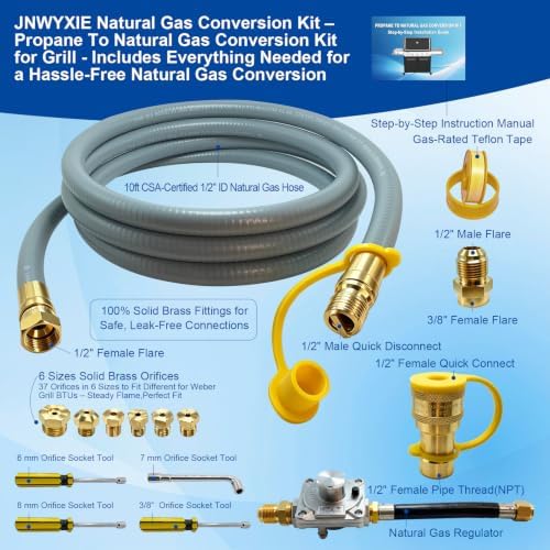 Propane to Natural Gas Conversion Kit for Weber Grill, Complete NG Conversion Kit for Weber Genesis, Genesis II,Spirit,Spirit II & Summit Grills,10FT Hose,Regulator,Orifices,Quick Connect,Tools,Manual - Image 3