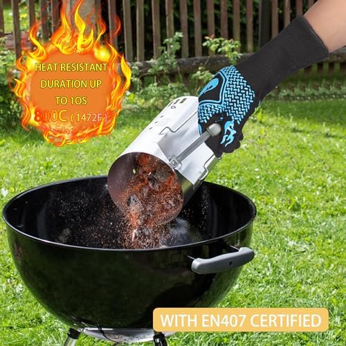 BBQ Gloves 1472F Heat Resistant Non-Slip Silicone (Sky Blue) - Image 4