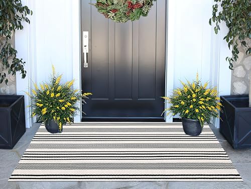 Black and White Striped Outdoor Rug 24"x51" Fall Layering Front Porch Rug - Image 5