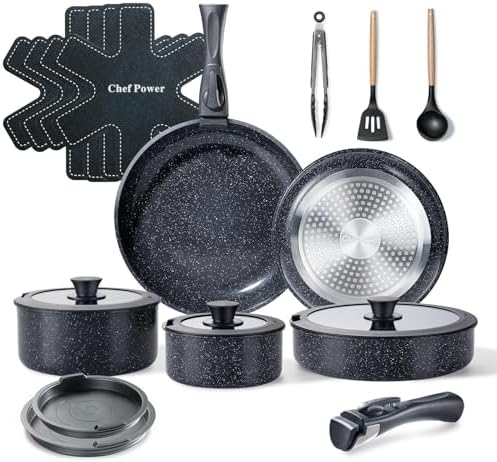 Chef Power Ceramic Cookware Set, 19 PCS Detachable Non Stick Pots and Pans by ChefPower