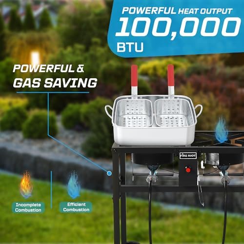 36QT Outdoor Propane Deep Fryer with Rolling Cart, Dual Burners, 100,000BTU - Image 3
