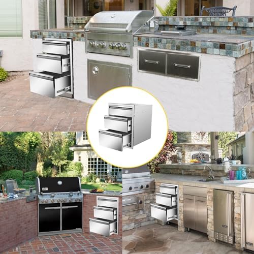 Outdoor Kitchen Drawers 18" W x 23" H x 23" D Flush Mount Triple BBQ Drawers with Hidden Handle Stainless Steel Drawer for Outdoor Kitchen Island, Patio Grill Station - Image 6