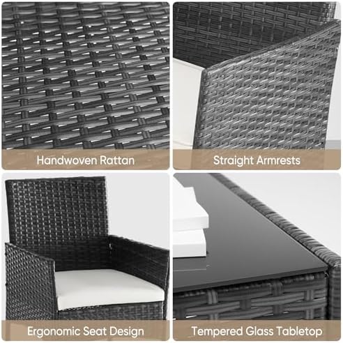 DUMOS 4-Piece Patio Furniture Set, Outdoor Rattan Seating Chair, Black - Image 5