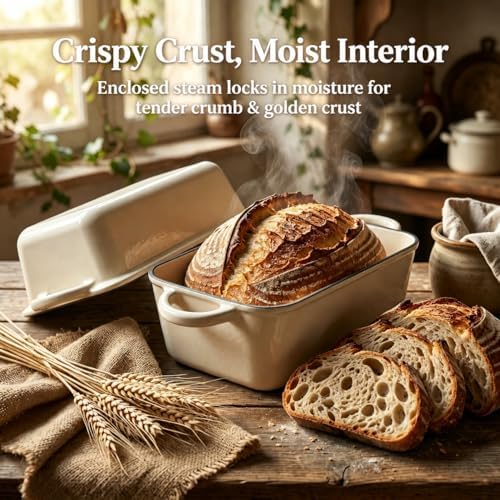 QuliMetal 5 Qt Enameled Cast Iron Bread Pan with Lid for Sourdoug - Image 3