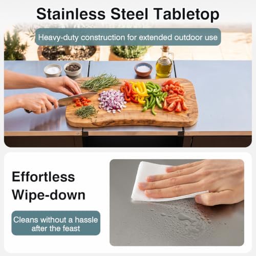 HAPPYGRILL 59” Outdoor Grill Table w/2 Removable Shelves & Storage Cabinets - Image 5