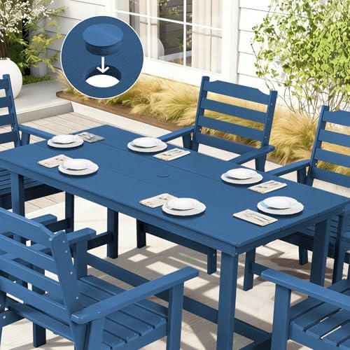 FUNBERRY Outdoor Dining Table, HDPE 6-Person Patio Table with Umbrella Hole - Image 2
