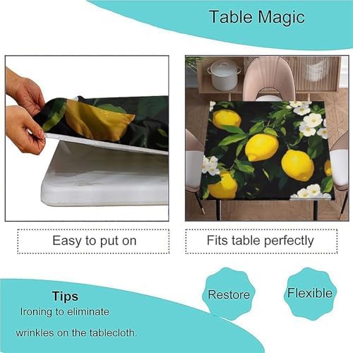 Fitted Tablecloth, Lemon Grove Pattern Printed on Stain Resistant Fitted Table Cover, Great for Picnics BBQs Daily Meals, Fit for 60" x 60" Square Tables - Image 3