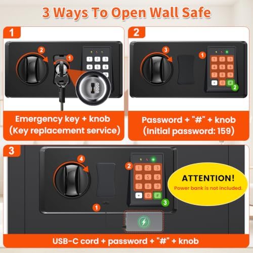 Black 22.05" Tall Wall Safes Between Studs 16" Centers with Fireproof Bag - Image 6