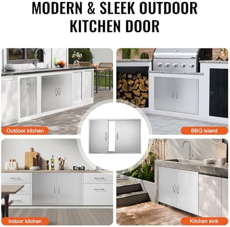 VEVOR BBQ Access Door, 39W x 26H Inch Double Outdoor Kitchen, Stainless Steel Flush Mount, Wall Vertical with Handles and Hooks, for BBQ Island, Grilling Station, Outside Cabinet - Image 6