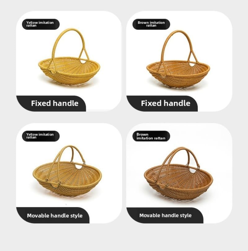Plastic Imitation Rattan Woven Hand Basket Outdoor Picnic Picking Vegetables and Fruits Kitchen Living Room Egg Snack Basket (Yellow2,29.5x24.5cm) - Image 7