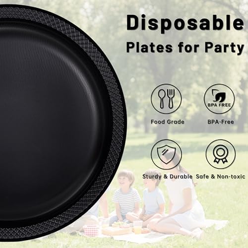 WELLIFE Black Plastic Plates 7 Inch 50 Count Halloween Plates - Image 7