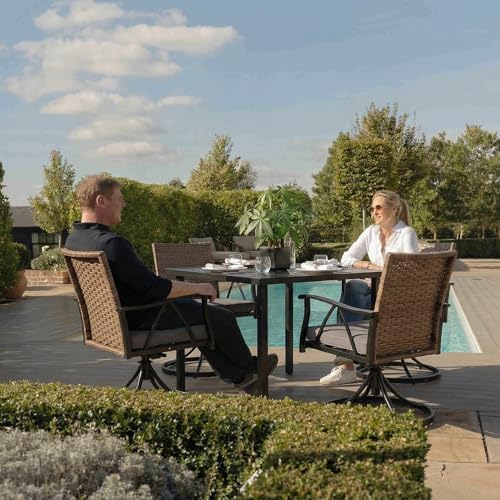 5-Piece Patio Dining Set for 4，Outdoor Dining Set with Wicker Swivel Patio Dining Chairs with Cushions & 1 Black Square Woodgrain Dining Table with 1.75”Market Umbrella Hole, Black & Brown - Image 2