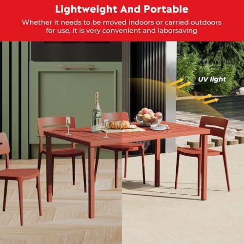 Costaelm Outdoor Dining Table for 6, Rectangular Metal Patio Table, 6-Person Weather Resistant Steel Slat Table for Lawn Garden Backyard, Red - Image 7