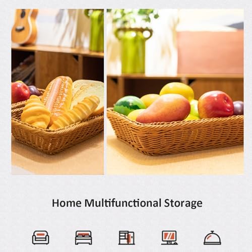 RT&BS 2pcs Large Wicker Bread Basket for Serving, Wicker Fruit Basket, Display Baskets for Vegetable Fruit, Reusable Handwoven Serving Baskets for Kitchen, Store, Restaurant, Outdoor (Brown, L) - Image 6