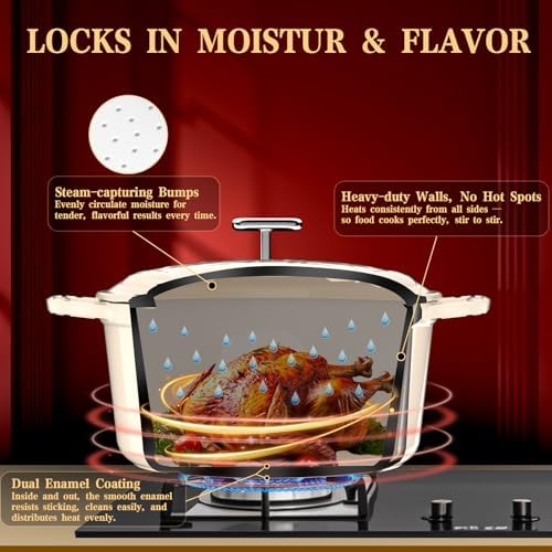 Enameled Cast Iron Dutch Oven - 5QT Dutch Oven Pot with Crab Lid & Oversized Knob & Ergonomic Handles - Heavy Duty Cookware for Braising, Stews, Roasting, Bread Baking - Cream White - Image 5