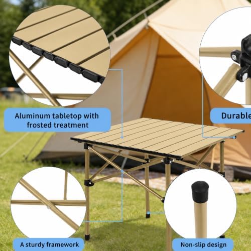 Camping Table with 2 Chairs, Portable Folding Picnic Table Set-Beige - Image 5