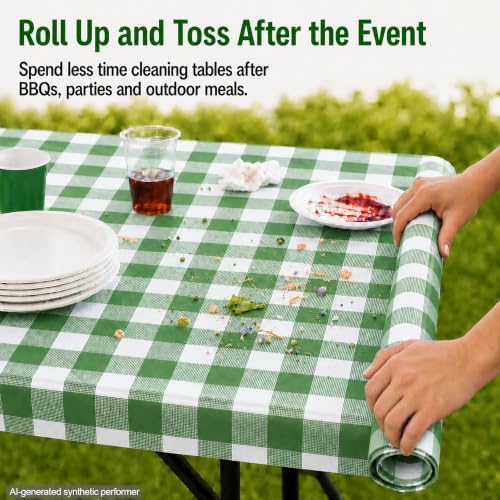 C CRYSTAL LEMON Green Gingham Disposable Plastic Tablecloths 4 Pack - Image 5