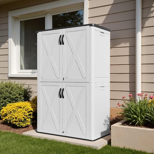 Devoko 50 Cu Ft Plastic Outdoor Storage Cabinet, White - Image 7