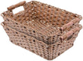 2 Pack Large Waterproof Wicker Storage Basket – 15"x10.6"x5.1" Brown Polypropylene Woven Baskets with Wood Handles & Metal Frame for Pantry, Bathroom, Bedroom, Patio by Unknown