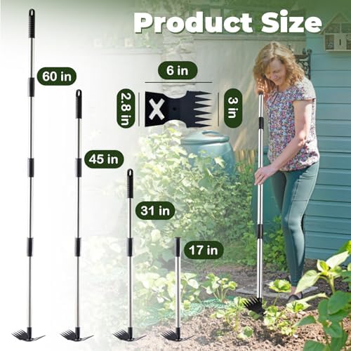 NICOFPHY Weed Puller Tool with Long Handle, Heavy Duty Garden Hoe and Rake - Image 5