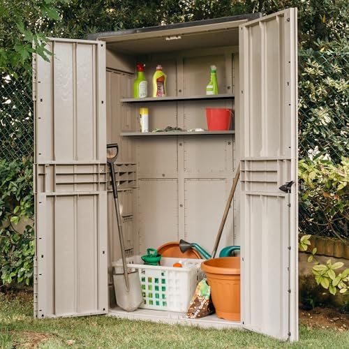 Toomax High Stora Way Outdoor Tool Box Made of Recycled Polypropylene with Wood Effect, 1670L, Item 091, Taupe/Anthracite - Image 6