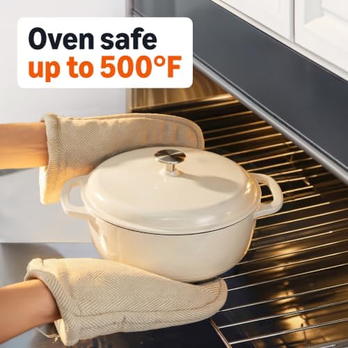 Amazon Basics Enameled Cast Iron Dutch Oven Pot With Lid, 6-Quart, Round, Dual Handles, Heavy-Duty, Oven Safe for Stews, Roasting & Baking, White - Image 3