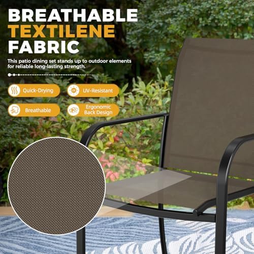 Incbruce 6-Piece Patio Furniture Set with Brown Umbrella, Patio Table and Chairs Set of 4 Textilene Chairs and Square Table with Umbrella Hole for Garden, Deck and Backyard (Brown) - Image 6