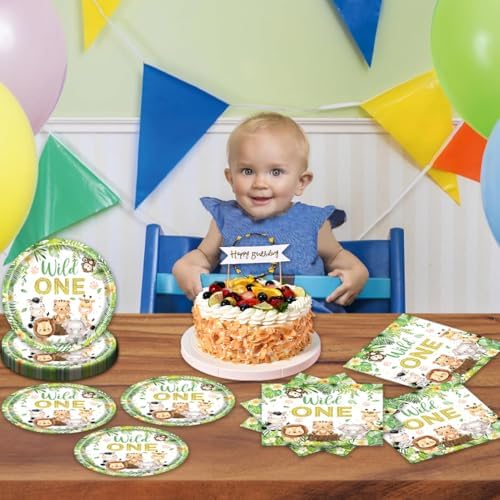 Egami 40pcs Wild One Party Supplies,include 20 Dessert plate and 20 Napkin,Jungle Animal Birthday Plate Napkin Set,Used for Baby shower Party Decoration - Image 5