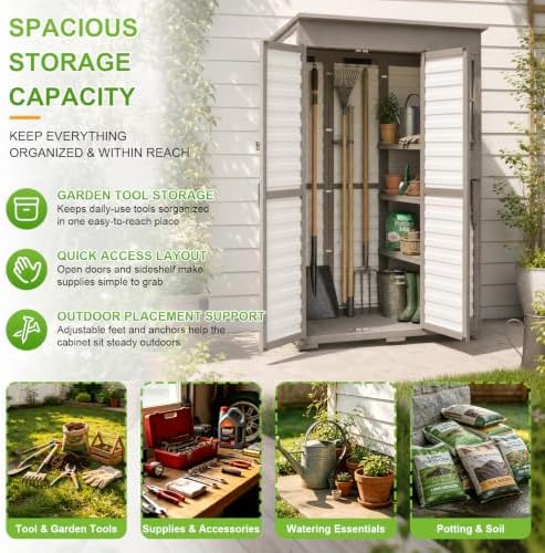 Gowoodhut Outdoor Storage Cabinet with Shelves Weatherproof Garden Storage Shed Patio Storage Box Patio Shed Pool Accessories, Lawn Equipmentin (19.9" D x 51.4" W x 70.5" H-White) - Image 3