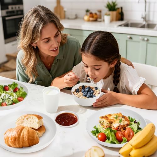 Wheat Straw Plates and Bowls Sets of 16，Unbreakable Dinnerware Sets for 4, Microwave & Dishwasher Safe Kids Dish Set for Kitchen, Outdoor, Camping, Party, RV- White - Image 2