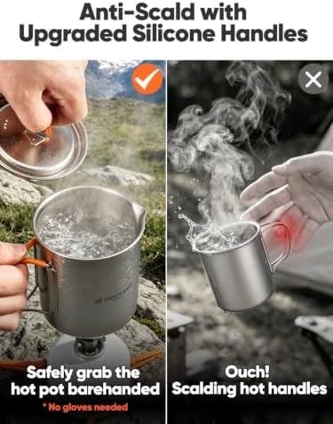 Odoland Titanium Camping Cookware 420ML & 750ML Titanium Pot with Lid and Spork Lightweight Camping Pot for Backpacking Hiking Traveling and Picnic - Image 6