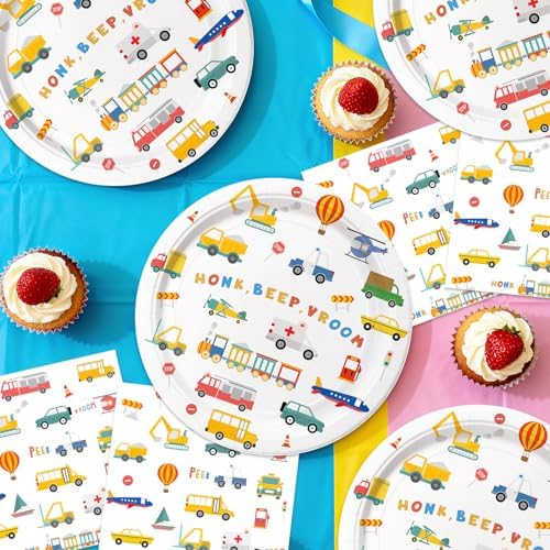 40pcs Engineering Vehicle Birthday Party Supplies Truck Birthday Plates Napkins for Kid Boys 2th Birthday Transportation Party Decoration Supplies,Suitable for 20 Guests - Image 6