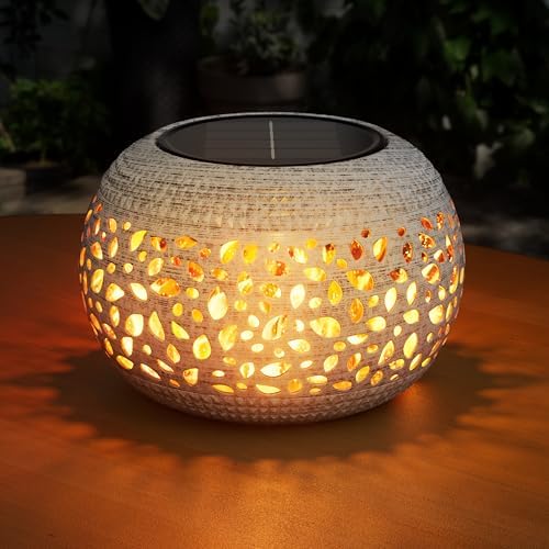 Solar Lanterns Outdoor Waterproof Table Lights: Upgraded Solar Flame Lantern, 2 Lighting Modes White Lantern Flickering Light for Garden Yard Balcony Indoor Tabletop Decor, Gifts for Women by BONLION