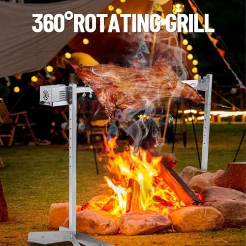 IDEALHOUSE Heavy-Duty Stainless Steel Rotisserie Grill Kit - Charcoal Spit Roaster Stand, 46 in Spit, 132 lb Capacity, Single 50W Motor, 8-Level Height Adjustable for Pig/Lamb/Goat - 50W-60kg, 46 x 21 - Image 4
