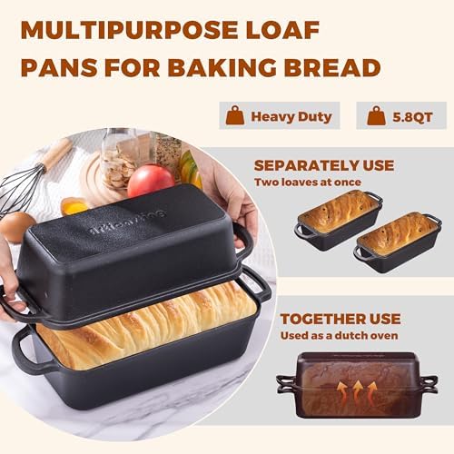 Cast Iron Loaf Pan with Lid, 11x5 Inch 5.8 Qt Pre-Seasoned Pan - Image 4