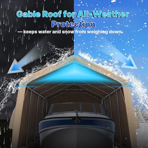 ADVANCE OUTDOOR Heavy Duty 10X20 ft Carport Outdoor Patio Portable Canopy Storage Shelter Shed with 2 Rolled up Zipper Doors & Vents for Snowmobile Garden Tools, Beige - Image 3