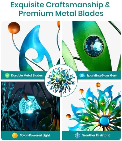 87" Large Solar Wind Spinners Outdoor, Peacock Metal Garden Decor - Image 5