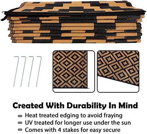 SAND MINE Reversible Mats, Plastic Straw Rug, Modern Area Rug, Large Floor Mat and Rug for Outdoors, RV, Patio, Backyard, Deck, Picnic, Beach, Trailer, Camping, Black & Brown, 9' x 18' - Image 4