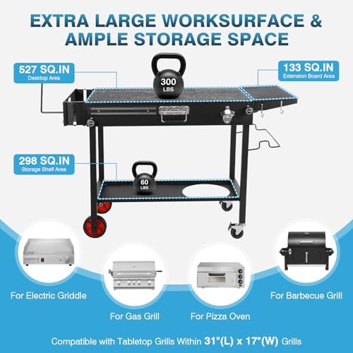 IRONWALLS Commercial Electric Countertop Griddle 22 Inch and Tabletop Griddle Stand, Folding Grill Cart on Wheels, Movable Food Prep Table for Patio, Camping - Image 7