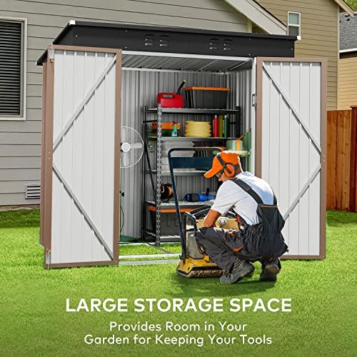 Gizoon 6x4 FT Outdoor Shed, Metal Garden Shed Lockable Doors, Brown - Image 3
