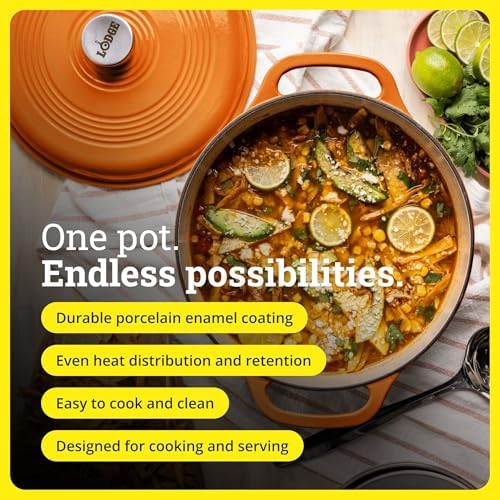Lodge Essential Enamel Cast Iron Dutch Oven, 6 Quart, Pumpkin - Image 2
