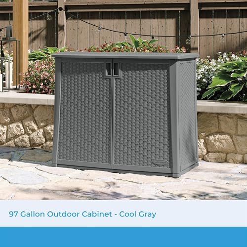 Suncast Lockable Outdoor Cabinet Storage for Patio, Garden and Backyard, 97 Gal, Cool Gray - Image 2