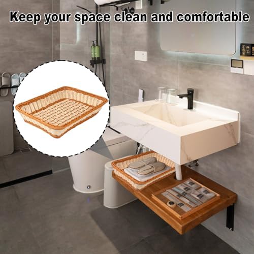 4 Pack 16 inch Poly Wicker Baskets, Two Color Large Wicker Baskets Storage, Rustic, Durable & Easy-Cleaning Bread baskets, for Home, Restaurant & Hotel Use - Image 6
