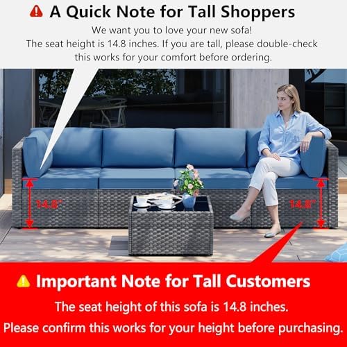 5 Piece Outdoor Patio Furniture Set with Silver PE Rattan, Navy Blue - Image 2