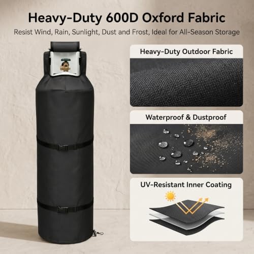 100 lb Propane Tank Cover 48.5", Heavy Duty 600D Waterproof Cylinder Cover - Image 5