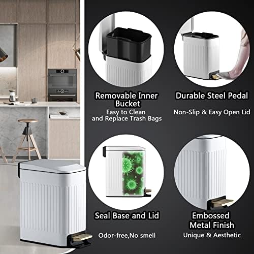 CEROELDA Small Bathroom Trash Can with Lid-6L/1.6 Gal-Soft Close Lid-White - Image 4