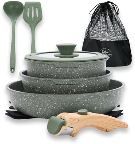 DishDelight Detachable Handle Camping Pots and Pans Set Non Stick by DishDelight