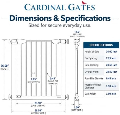 Cardinal Gates 36-Inch Pressure-Mount Baby/Pet Gate, White, 29.5-32.25 in - Image 3
