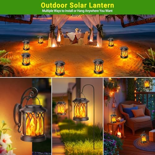 KOOPER 6 Pack Solar Lantern Outdoor Lights, Upgraded Flickering Flame Solar Lanterns Outdoor Waterproof, Auto ON/OFF Lanterns Decorative Outdoor, Hanging Lantern for Yard Patio Lawn Table Garden Decor - Image 2