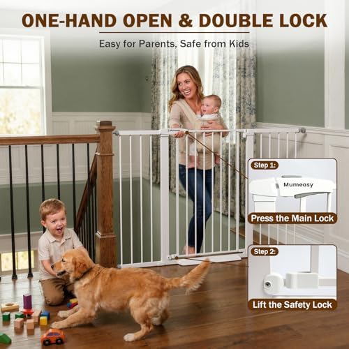Mumeasy 36" Extra Tall Baby Gate for Doorways, 29.7"-57" Extra Wide Dog Gate for Stairs, Pressure Mounted Auto Close Pet Safety Gate with Easy Walk Thru Door, Large Indoor Child Gate for House, White - Image 4